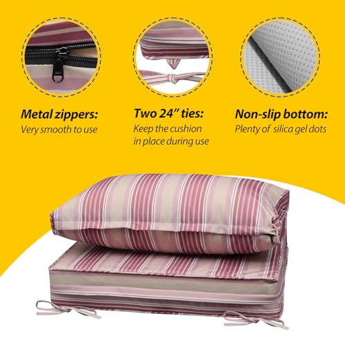 Outdoor Chair Cushions (Dusty Rose Garden Stripe / 25.5"x25.5"x5" / 25.5"x13.5")