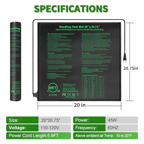 Seedling Heat Mat 20" x 20.75" Warm Hydroponic Plant for Indoor Gardening Germination Starting (20'' x 20.75'')