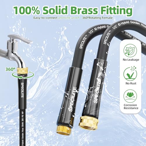 Lightweight Garden Water Hose 50 Ft x 1 (Black / 50 FT)
