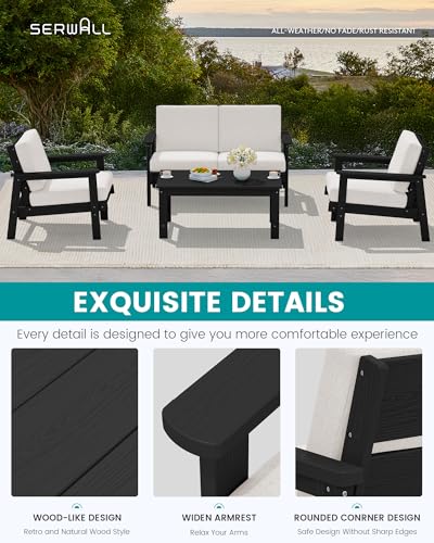 HDPE Patio Furniture Set with 15FT Double Side Patio Umbrella (5 Count)