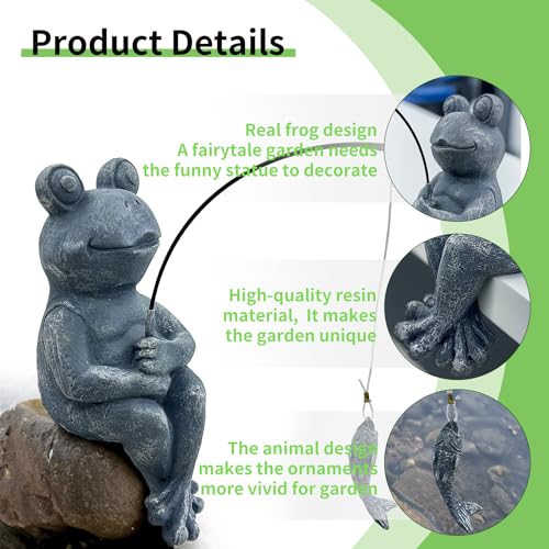 9.5" Frog Fishing Garden Sculptures & Statues (Gray)