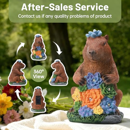Solar Capybara Garden Statue with Flower LED Lights (Multicolor - Capybara)