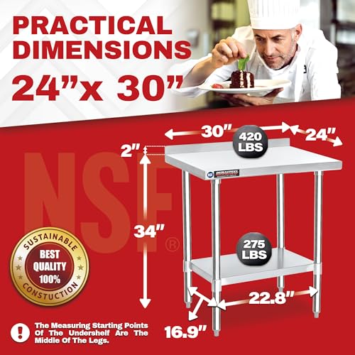 NSF Commercial Kitchen Table (24 x 30 inch / Table with Backsplash)