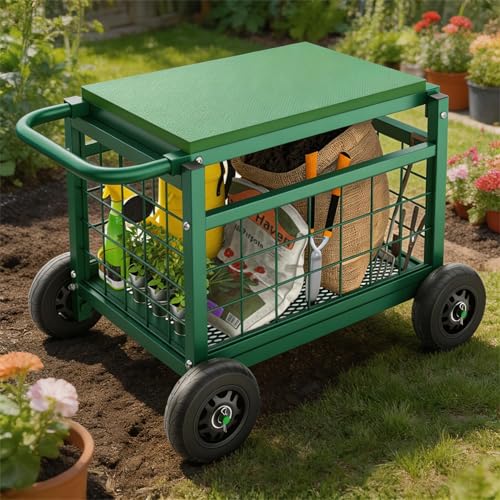 Extra Large Garden Cart with Seat (Green / Extra Large)