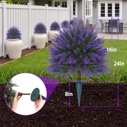 24" Set of 2 Artificial Lavender Topiary Bushes with Ground Spike (New Lavender)