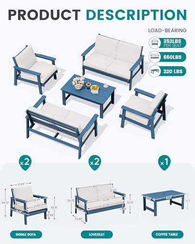 HDPE Patio Furniture Set 5 Piece (Blue)