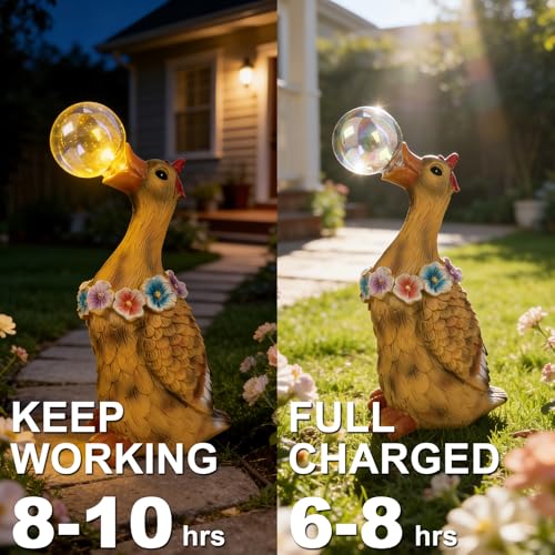 Porch Goose Statue with Solar Bubble Light Garden Yellow Figurine Decor for Yard Lawn Patio Outdoor Decorations Housewarming Gifts for Mom Grandma Women (Yellow Goose)