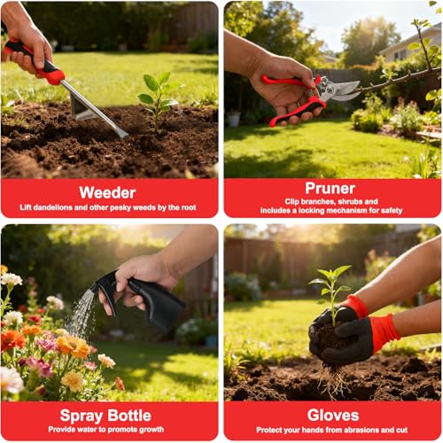 Gardening Tools 9 (9PCS Black Red)