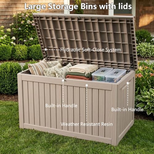 280 Gallon Outdoor Storage Box Waterproof Lockable Resin Deck Box Large (Grey / 280 Gallon)