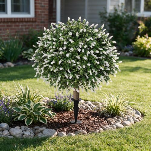26'' Artificial Topiary Boxwood Ball Trees with Lavender White (Lavender White)