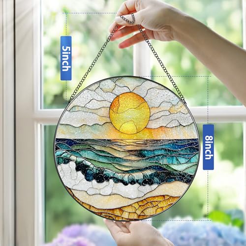 8 Inch Stained Glass Ornament (Beach Sunset B)
