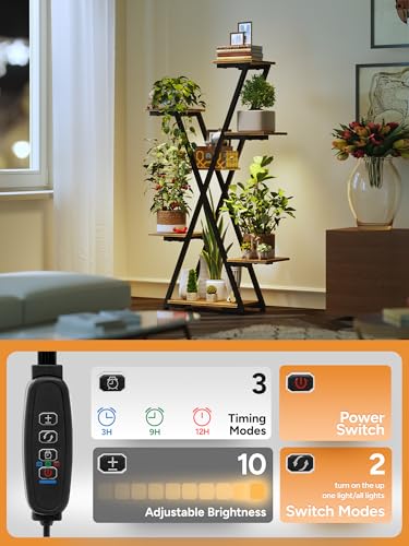 Plant Stand Indoor with Grow Lights (Black / 43.3 inch, 7 tier)