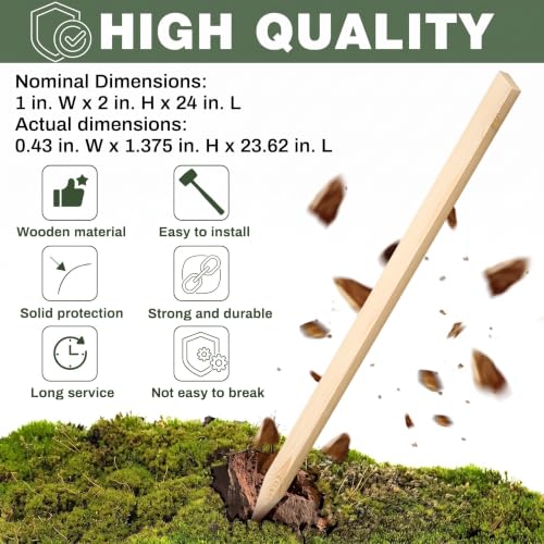 100 Pieces Wooden Garden Stakes 24 Inch Grade and Survey Stakes Wooden Garden and Sign Posts for Plant Support Silt Fence Yard Survey Boundaries Baselines (Smooth Stakes / 24 Inch)