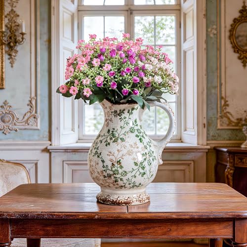 Ceramic Pitcher Vase with Handle (07-green and Beige-9.7 Inch)