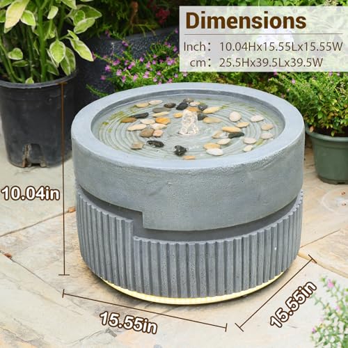 Small Modern Outdoor Water Fountain with Warm Led Light (6.1-Gray / 6.1-gray)