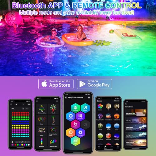 Colored Pond Lights LED Underwater with Remote Control 4 Heads (Multi-colored-APP & Remote Control / Set of 4)
