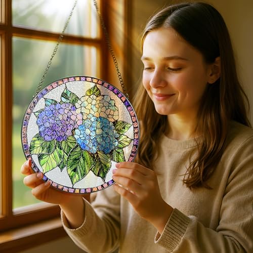 8 Inch Stained Glass Ornament (Hydrangea)