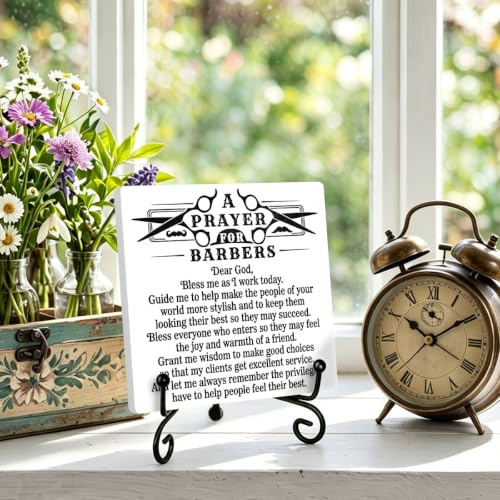 Barber Prayer Wooden Plaque for Home Office Shelf Table Decor 6.3x6.3 In (Multicolor 1725 / Wooden sign with iron frame（6.3 x 6.3 inches）)