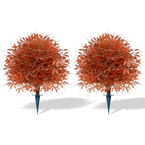 2 Pack Artificial Fall Cedar Topiary Trees with Spike (Fall Cedar)