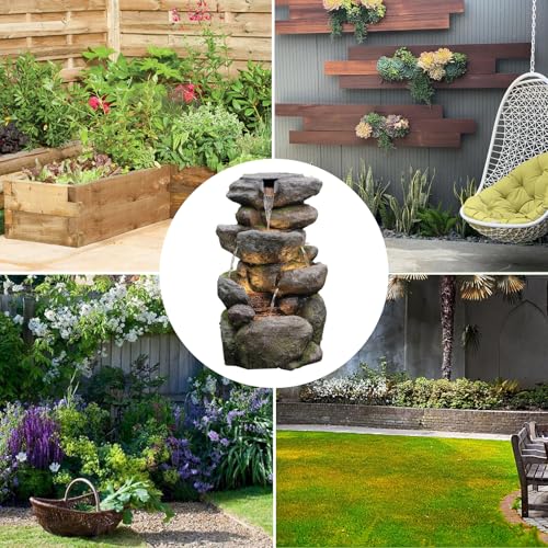 The 4 Tiered Water Fountain Outdoor&Indoor Fountain with Lights (Gray28.35inch)