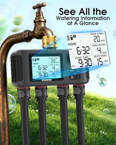 4 Zones Sprinkler Timer with Brass Inlet & Outlet (Grey Black / 4 Outlets)