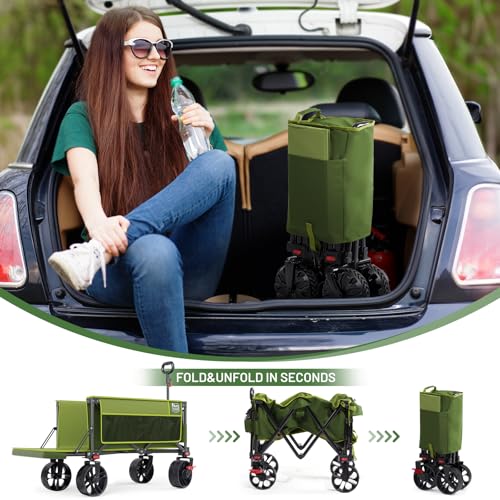 47" L Collapsible Wagon Cart with Tailgate & Brake (Green / 250L)