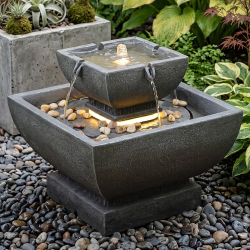 Small Modern Outdoor Water Fountain for Outdoor and Indoor Decor (15.55H-GRAY / 15.55h-gray)