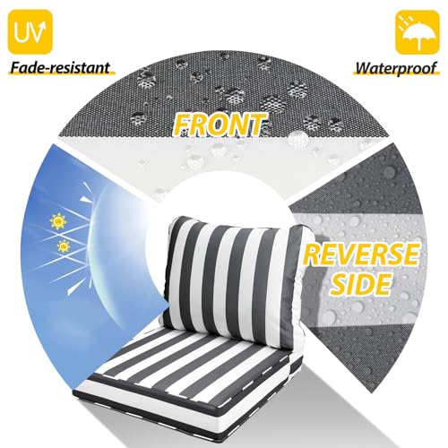 Outdoor Chair Cushions (Gray Cabana Stripe / 25.5"x25.5"x5" / 25.5"x19")