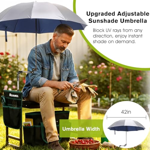 Garden Kneeler and Seat with Umbrella (Beige & Green)