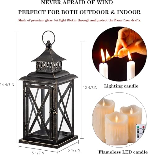 Lantern Decorative Indoor & Outdoor (Black / 14.8'' / 2 Pcs)