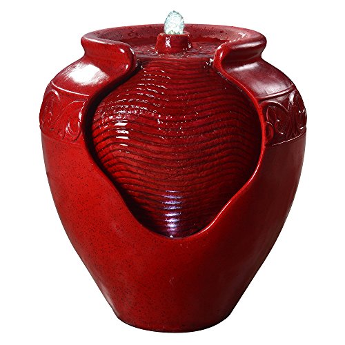 Outdoor Pot Fountain with LED Lights and Pump (Red)