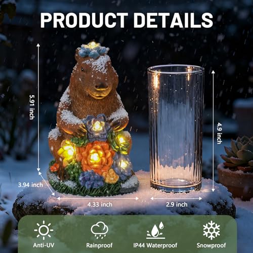 Solar Capybara Garden Statue with Flower LED Lights (Multicolor - Capybara)
