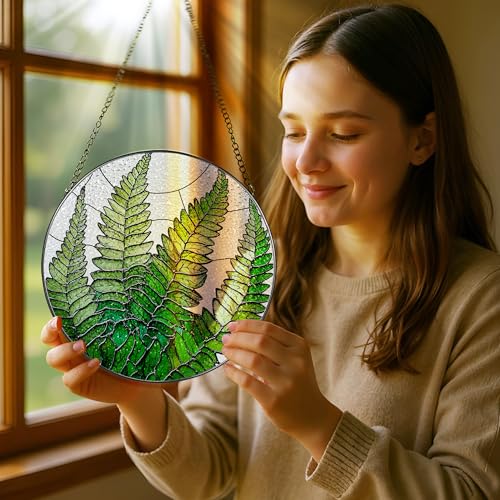 8 Inch Stained Glass Ornament (Fern Plant)