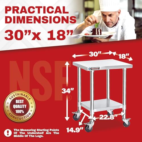 30x18 NSF Stainless Steel Cart Work Table (30" x 18" / Table Cart with Casters)