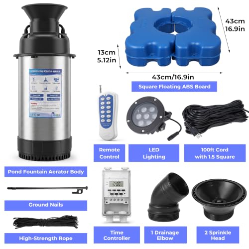 Pond Fountain Aerators with RGB 4 Lights (Blue C)