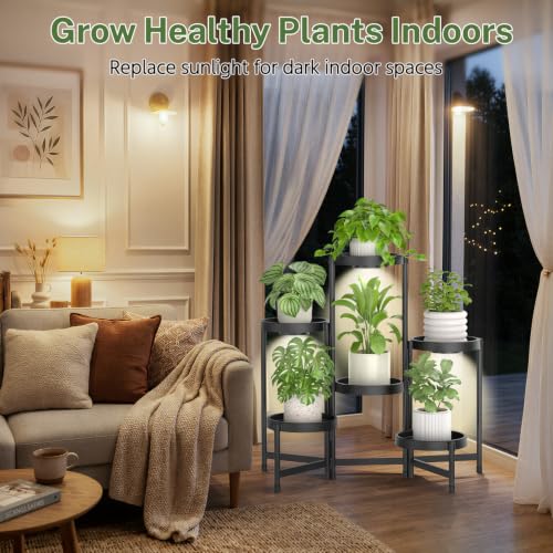 Plant Stand Indoor Outdoor Tall With Grow Lights (Black with Light / 6 Tier)