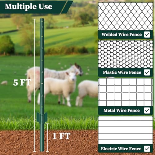 Metal Garden Fence Posts (5FT-20P / Green)