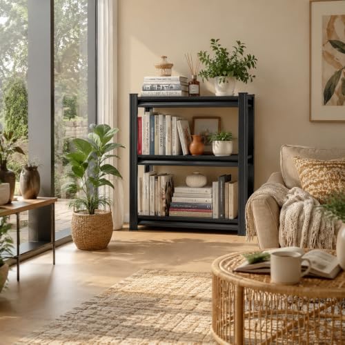 Heavy Duty Metal Bookshelf Adjustable 3 Tier Book Shelf with Bolt (3Tier 31.5"H×23.6"W×13.8"D)