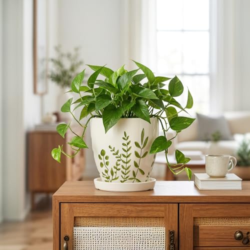 Ceramic Pots for Plants (6 Inch / Branches White)