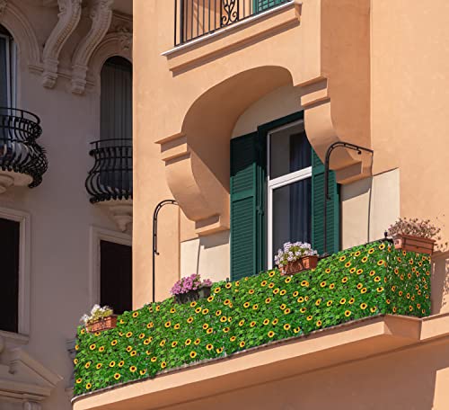 Expandable Fence Privacy Screen for Balcony Patio Outdoor (Sunflowers)
