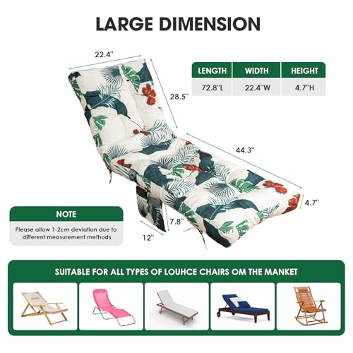 Outdoor Chaise Lounge Chair Cushion (Green Tropical Flowers / 72x22.4x4.7)