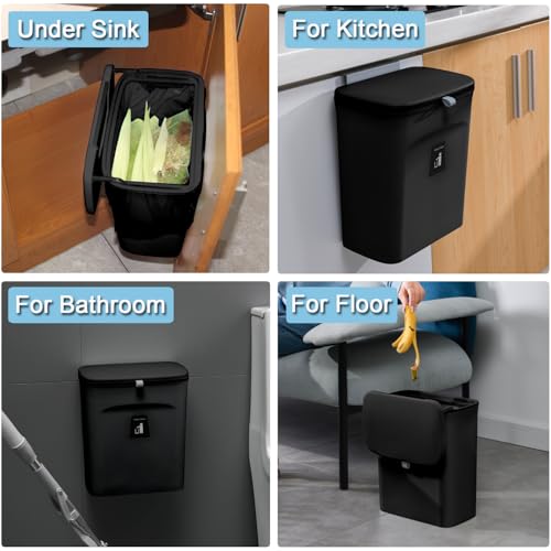 2.4 Gallon Kitchen Compost Bin for Counter Top or Under Sink (Black)