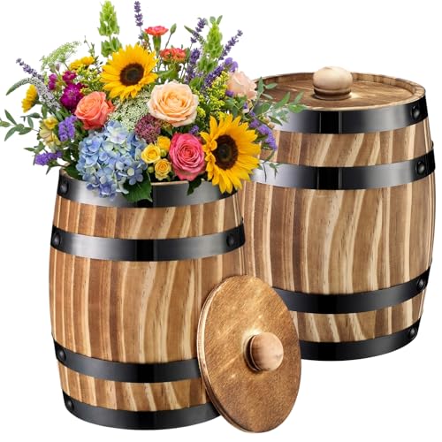 2 Pcs Wood Wine Barrel Vase Flower Vase Container (6.3 x 5.5 Inch)