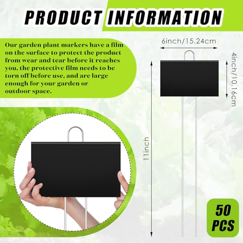 50 Pcs Large Plant Marker (4'' X 6'' with 11'' Stake / Black)