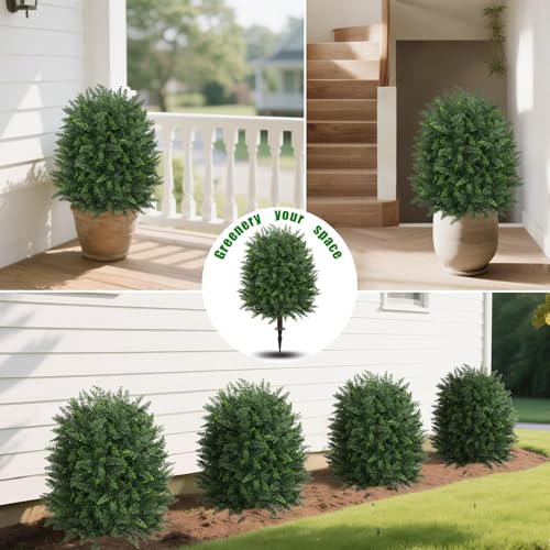 2 Pack Artificial 28.7 Inch Cedar Topiary Trees with Ground Spike (Large Size Cedar)