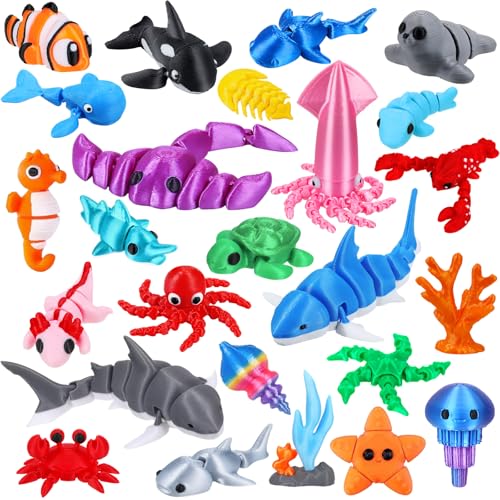 25 Pcs 3D Printed Ocean Animals Set (25Pcs-3D Ocean Animals)