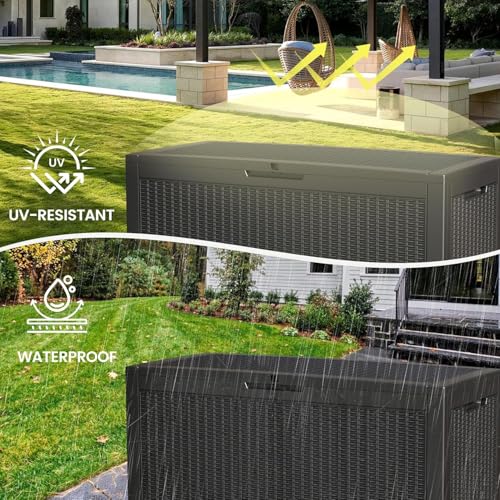 100 Gallon Outdoor Storage Box Waterproof Lockable Deck Box for Patio Black (Black / 100 Gallon （New）)