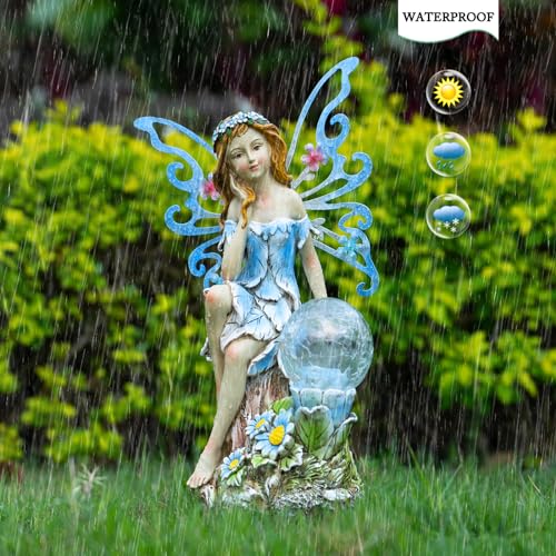 Garden Fairy Statues Solar Outdoor Decor (Blue)