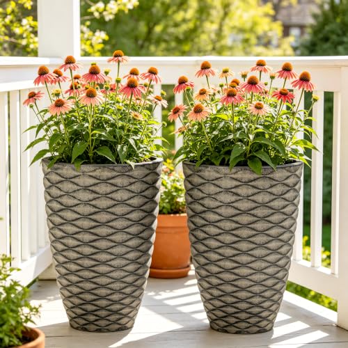 Autodaya 20" Tall Outdoor Planters Set of 2 Plant Pots (Weathered Black-20"h)
