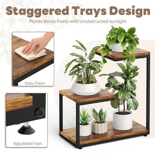 3 Tier Plant Stand Indoor (Black+Brown / 3 Tier)